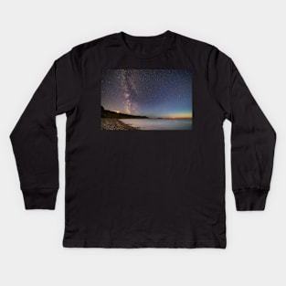 Milky Way and Moonset over Rhossili Bay Kids Long Sleeve T-Shirt